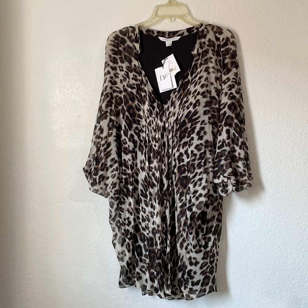 DVF fleurette snow cheetah kaftan tunic dress NWT